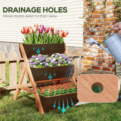 3 Tier Raised Garden Bed Wooden Elevated Planter Box Kit, 66L for Flower, Vegetable, Herb, 65x75x78cm, Brown