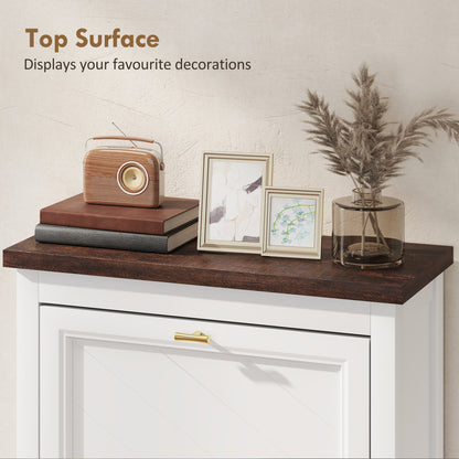Shoe Cabinet with 2 Flip Drawers, Farmhouse Narrow Shoe Storage Cabinet with Adjustable Shelves, White