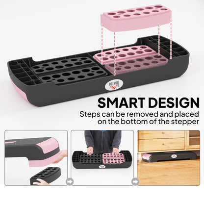 Aerobic Step with 3-Level Adjustable Heights for Home, Office Exercise, Black and Pink