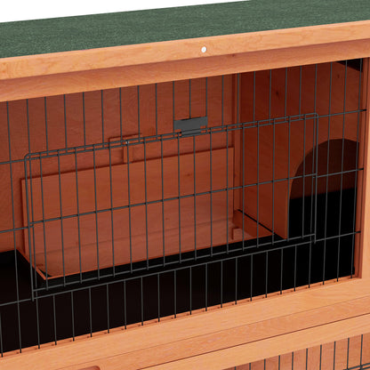 Two-Tier Antiseptic Wood Rabbit Hutch, 102cm Guinea Pig Hutch with Run - Orange