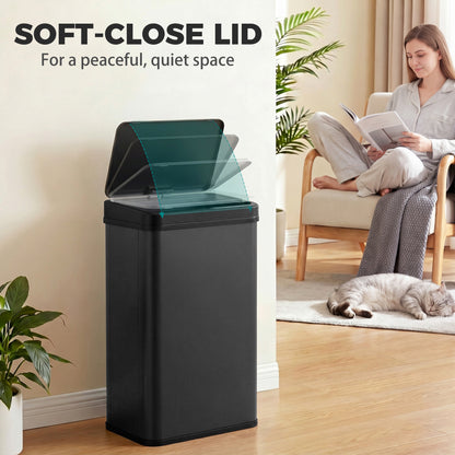 50L Sensor Bin with Soft-Close Lid, Stainless Steel Automatic Touchless Motion Sensor Kitchen Bin, Black