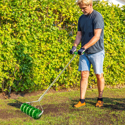 Rolling Lawn Aerator, Manual Grass Spike Roller, Heavy Duty Garden Aerator with 3 Piece Detachable Handle and T-bar Grip