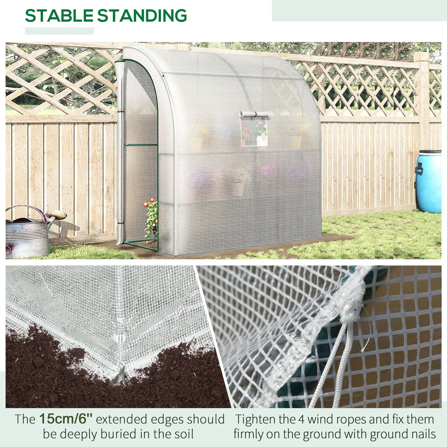 Walk-In Lean to Wall Greenhouse with Windows and Doors, Outdoor Green House with 3 Tiers 4 Wired Shelves