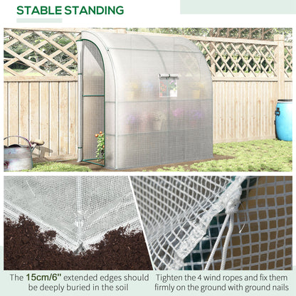 Walk-In Lean to Wall Greenhouse with Windows and Doors, Outdoor Green House with 3 Tiers 4 Wired Shelves