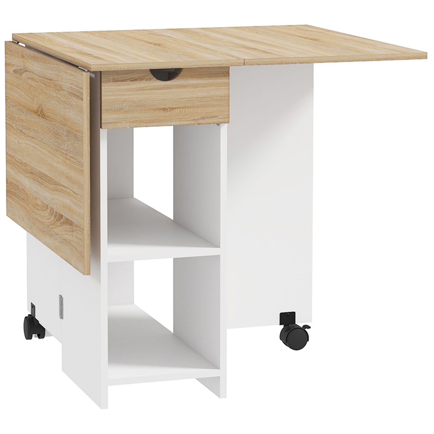 Folding Dining Table, Drop Leaf Table for Small Spaces, Foldable Table with Drawer and Storage Shelves for Kitchen