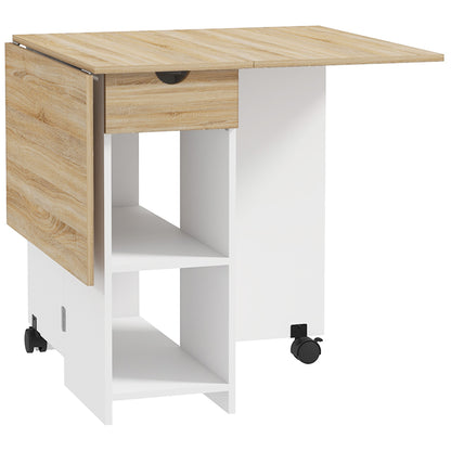 Folding Dining Table, Drop Leaf Table for Small Spaces, Foldable Table with Drawer and Storage Shelves for Kitchen
