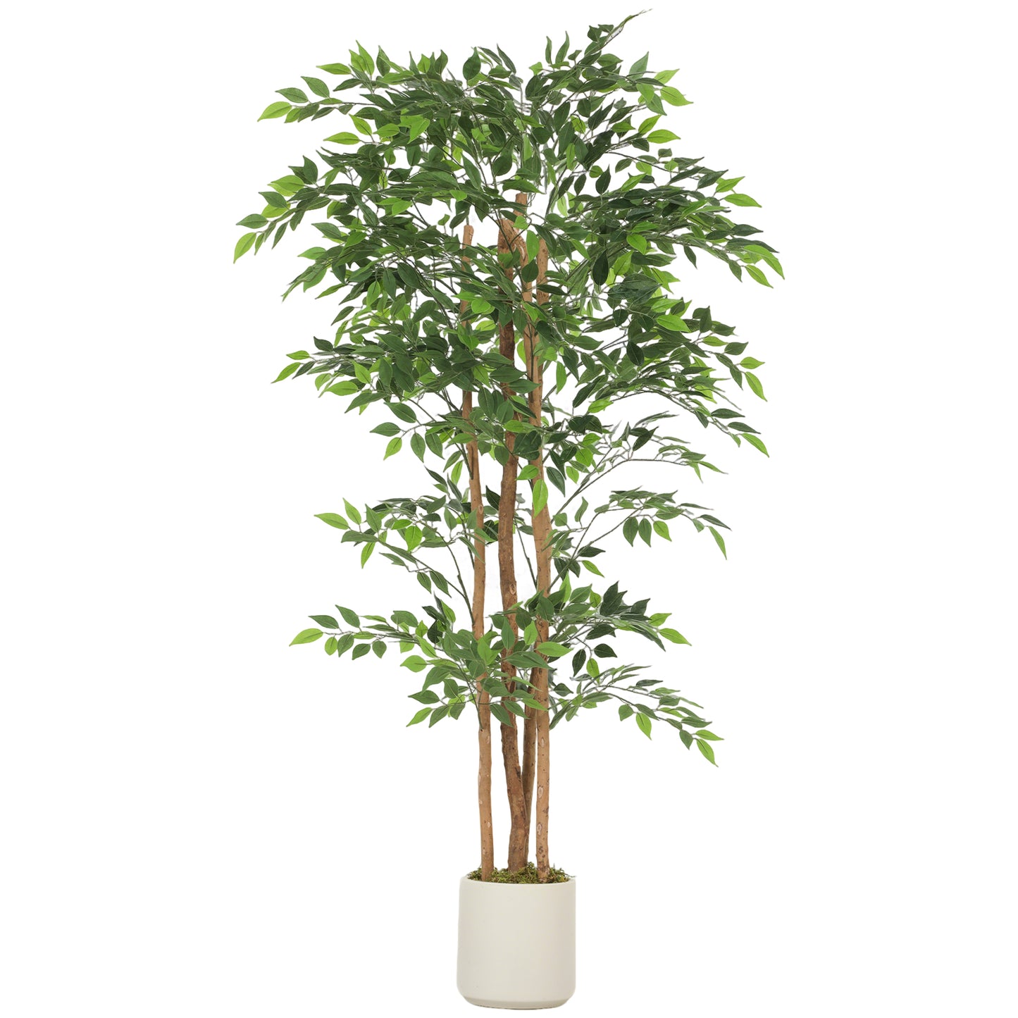 180cm Artificial Ficus Tree, Fake Potted Tree with Solid Wood Trunk and Pot for Indoor, Green