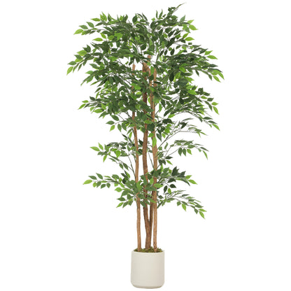 180cm Artificial Ficus Tree, Fake Potted Tree with Solid Wood Trunk and Pot for Indoor, Green