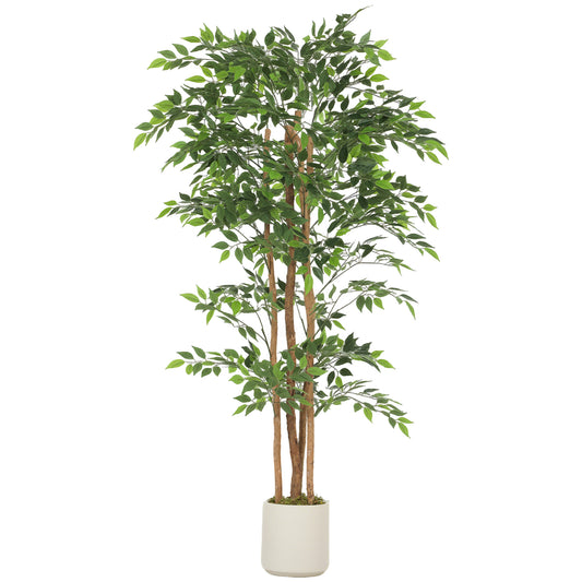 180cm Artificial Ficus Tree, Fake Potted Tree with Solid Wood Trunk and Pot for Indoor, Green