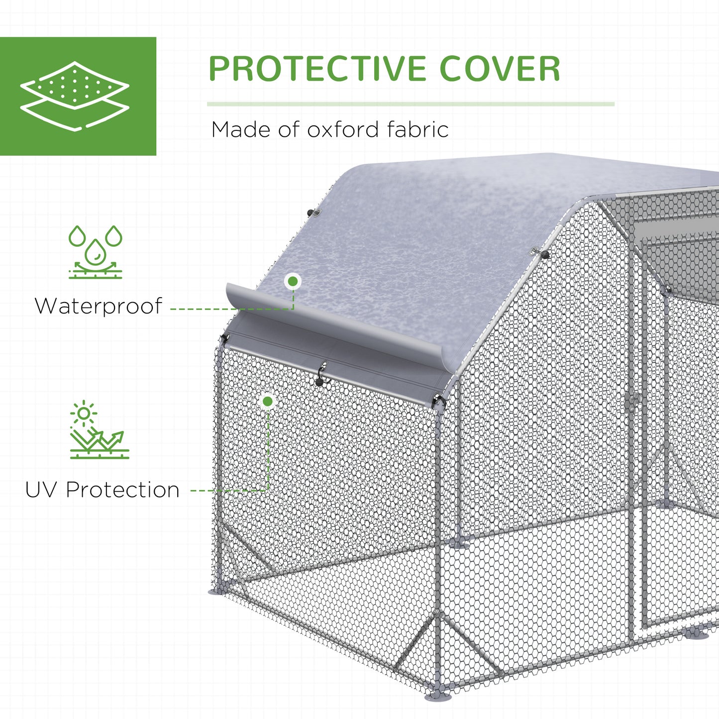 Walk in Chicken Run Chicken Coop Hen House Outdoor with Roof for 4-6 Chickens, 280 x 190 x 195cm