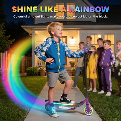 Electric Scooter for Kids Aged 6-14 Years, with Colourful Lights, Purple