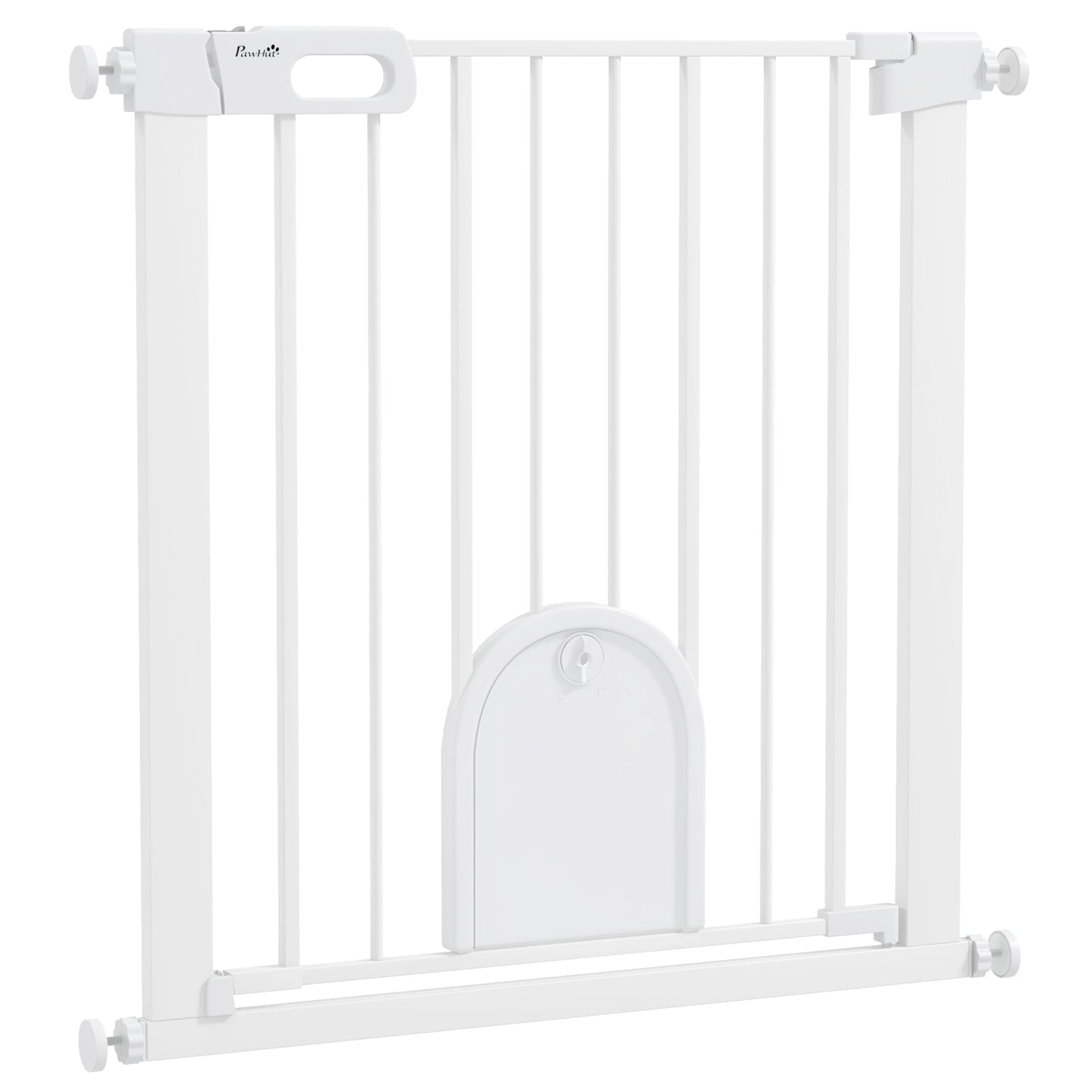 75-82cm Pet Safet Gaye, Pressure Fit Stair, with Cat Flap, Double Locking, White