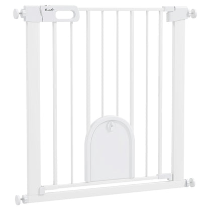 75-82cm Pet Safet Gaye, Pressure Fit Stair, with Cat Flap, Double Locking, White