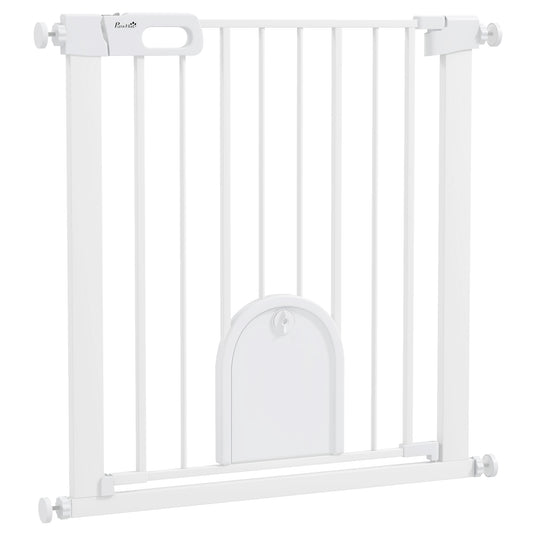 75-82cm Pet Safet Gaye, Pressure Fit Stair, with Cat Flap, Double Locking, White