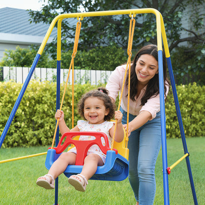 3 in 1 Toddler Swing Set, Folding Child Swing Set with Seat Belt, Adjustable Seat for Outdoor Indoor, Blue