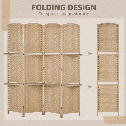 Freestanding Privacy Screen, 4 Panel Folding Room Divider for Living Room, Bedroom and Office, 160 x 170cm, Natural