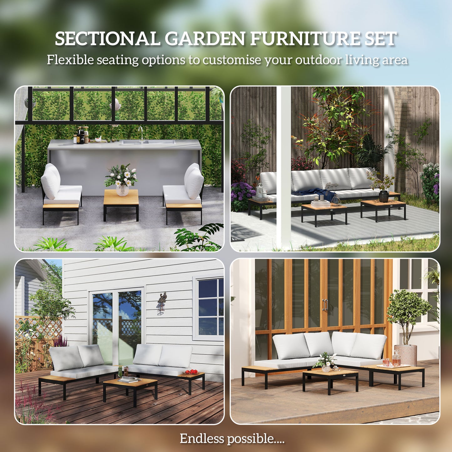 Four-Piece Garden Corner Sofa Set with 2 Loveseats and 2 Coffee Tables - Teak