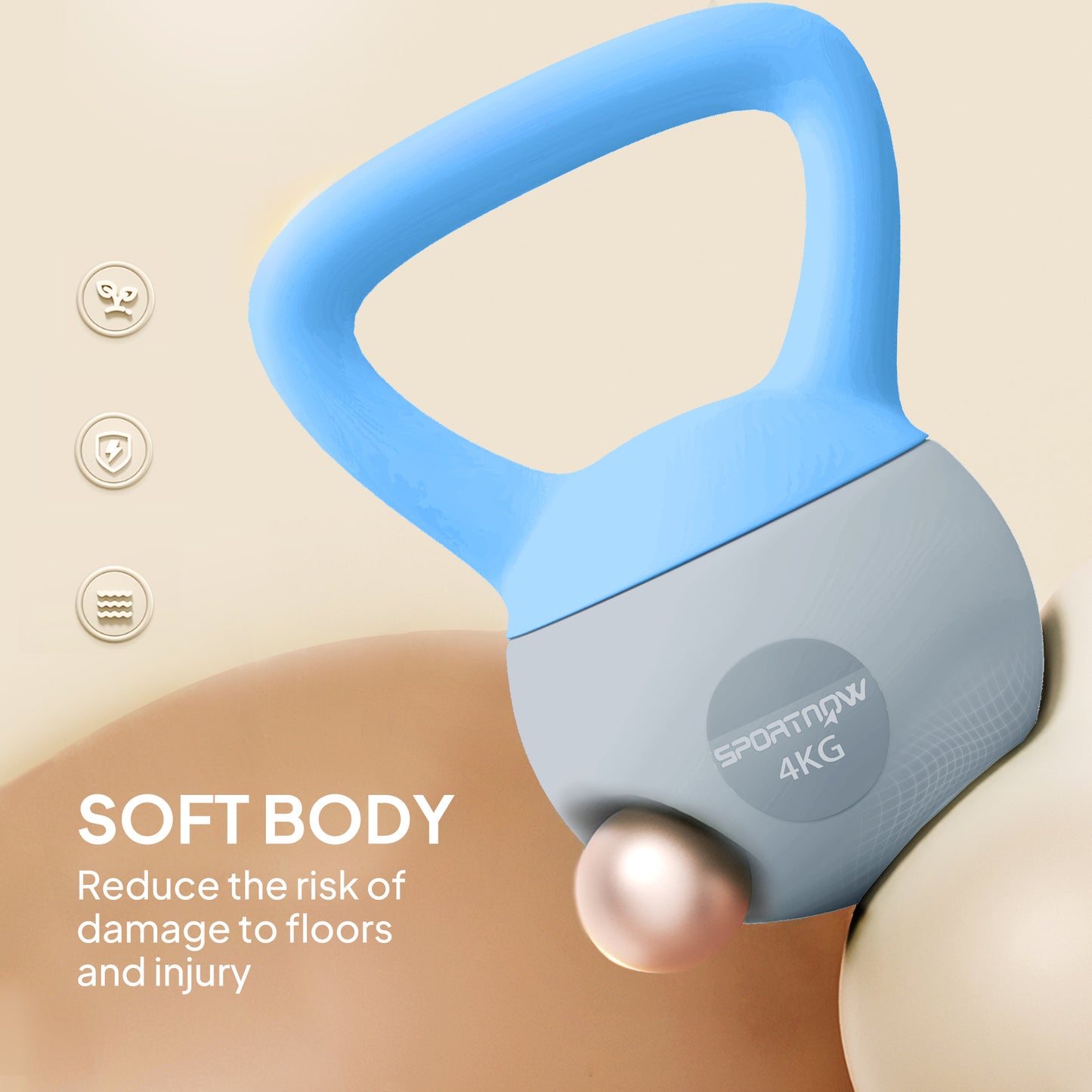 4KG Soft Kettlebell, Kettlebell with Non-Slip Handle for Home Gym, Weight Lifting, Strength Training, Light Blue/Grey