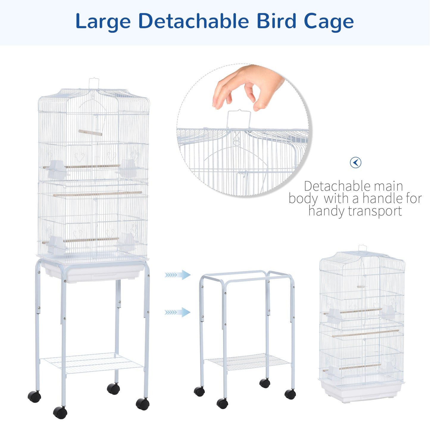 Bird Cage Budgie Cages for Finch Canary Parakeet with Stand Wheels Slide-out Tray Accessories Storage Shelf