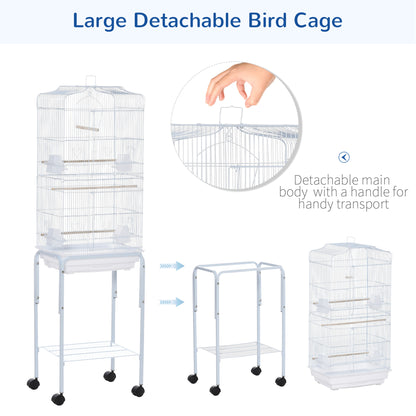 Bird Cage Budgie Cages for Finch Canary Parakeet with Stand Wheels Slide-out Tray Accessories Storage Shelf