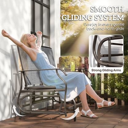 2 Seats Garden Glider Bench, Metal Frame Loveseat with Glass Top Centre Table, Porch Rocking Glider for 2 Person, for Deck