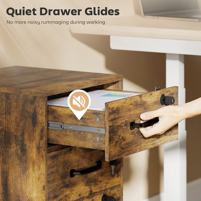 Three Drawer Wood-Effect Filing Cabinet - Rustic Brown