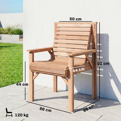 Wooden Garden Dining Chair, Outdoor Chair Garden Armchair with Curved Seat and Wide Armrests, Natural Wood Finish