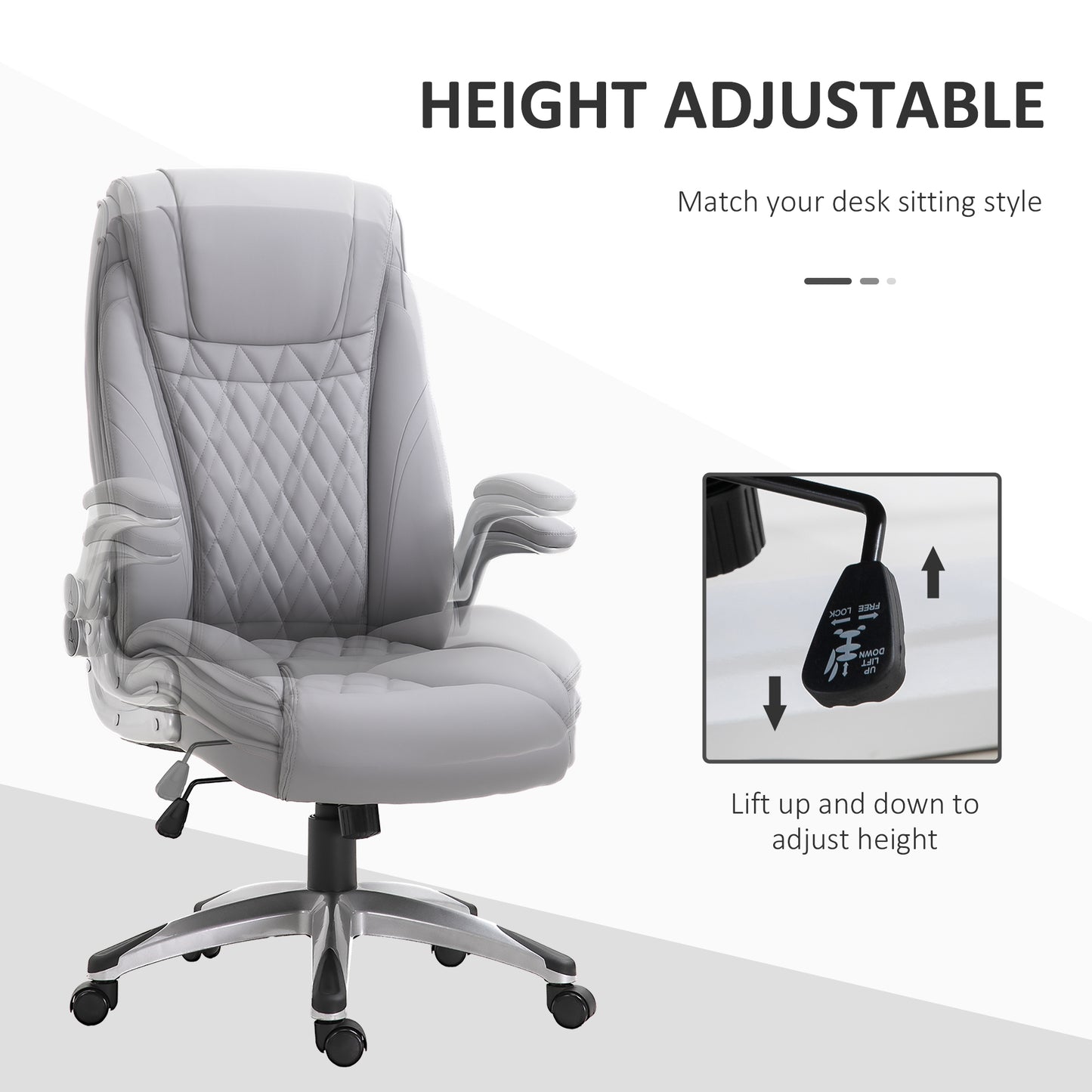 Faux Leather Executive Swivel Office Chair - Grey