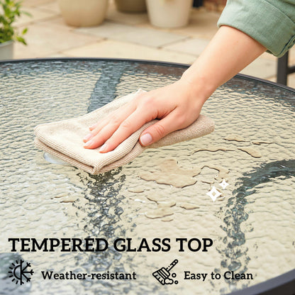 Tempered Glass Top Round Outdoor Dining Table with Parasol Hole, 96.5 x 96.5 x 71 cm