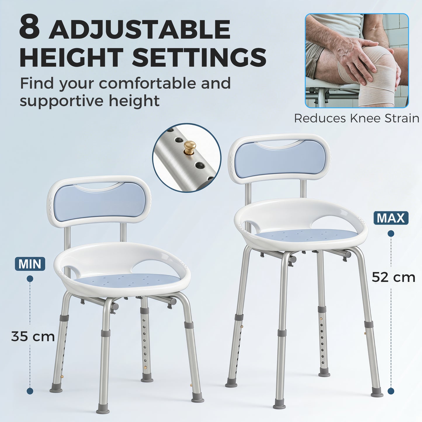 Shower Chair with Padded Seat Adjustable Height Shower Stool Bath Seat with Back and Anti-Slip Feet