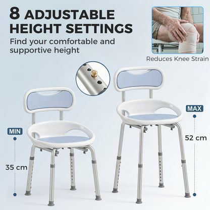 Shower Chair with Padded Seat Adjustable Height Shower Stool Bath Seat with Back and Anti-Slip Feet
