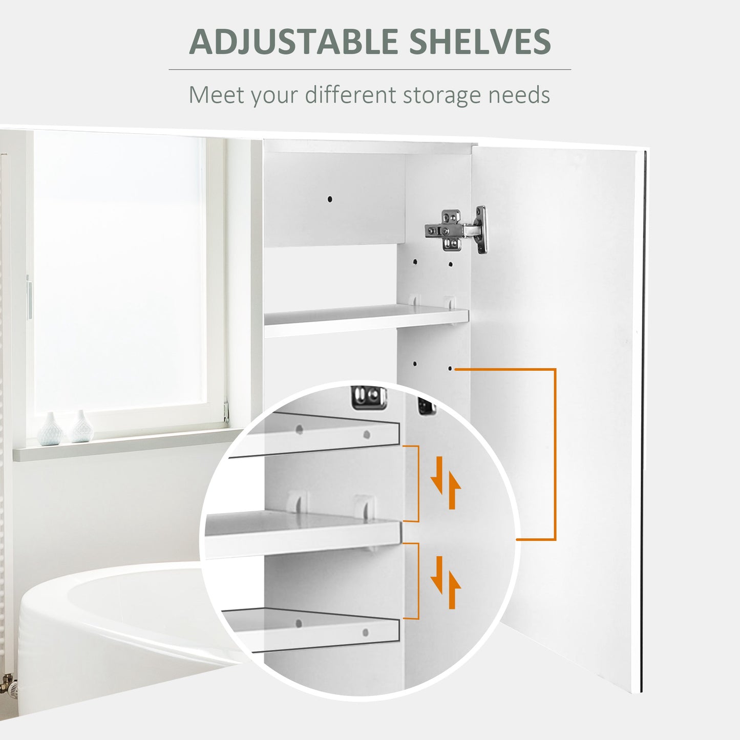 80 x 15 cm Double Door Bathroom Mirror Cabinet - White