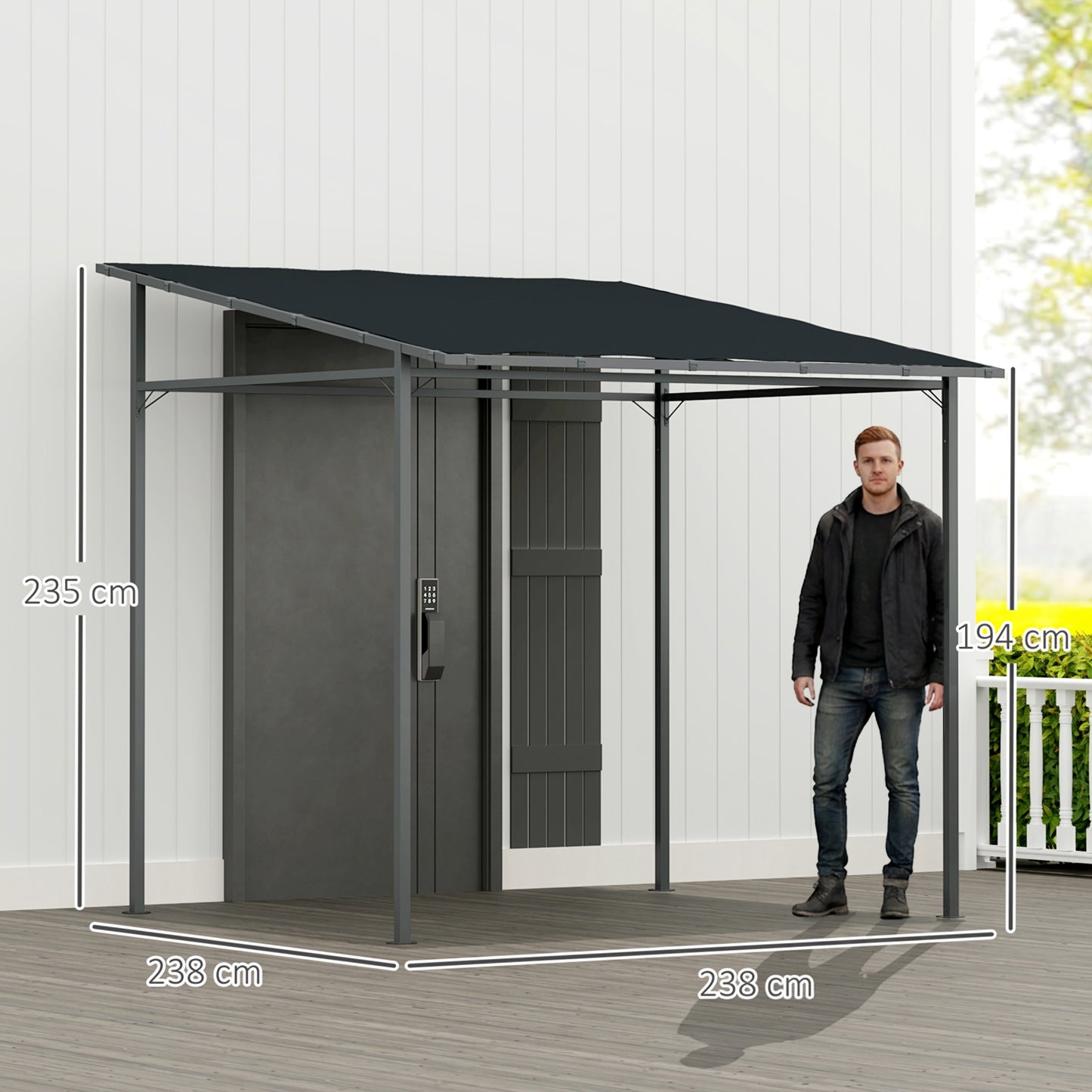 2.4 x 2.4 m Wall Mounted Pergola Gazebo with PA Coating Fabric and Metal Frame, UPF30+, Lean to Garden Gazebo
