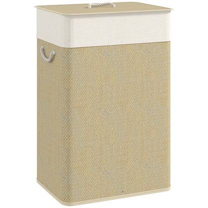 Bamboo Laundry Basket with Lid, 72L Laundry Hamper with Rope Handles