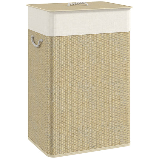 Bamboo Laundry Basket with Lid, 72L Laundry Hamper with Rope Handles