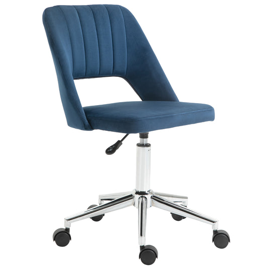 Armless Velvet-Feel Office Chair - Dark Blue