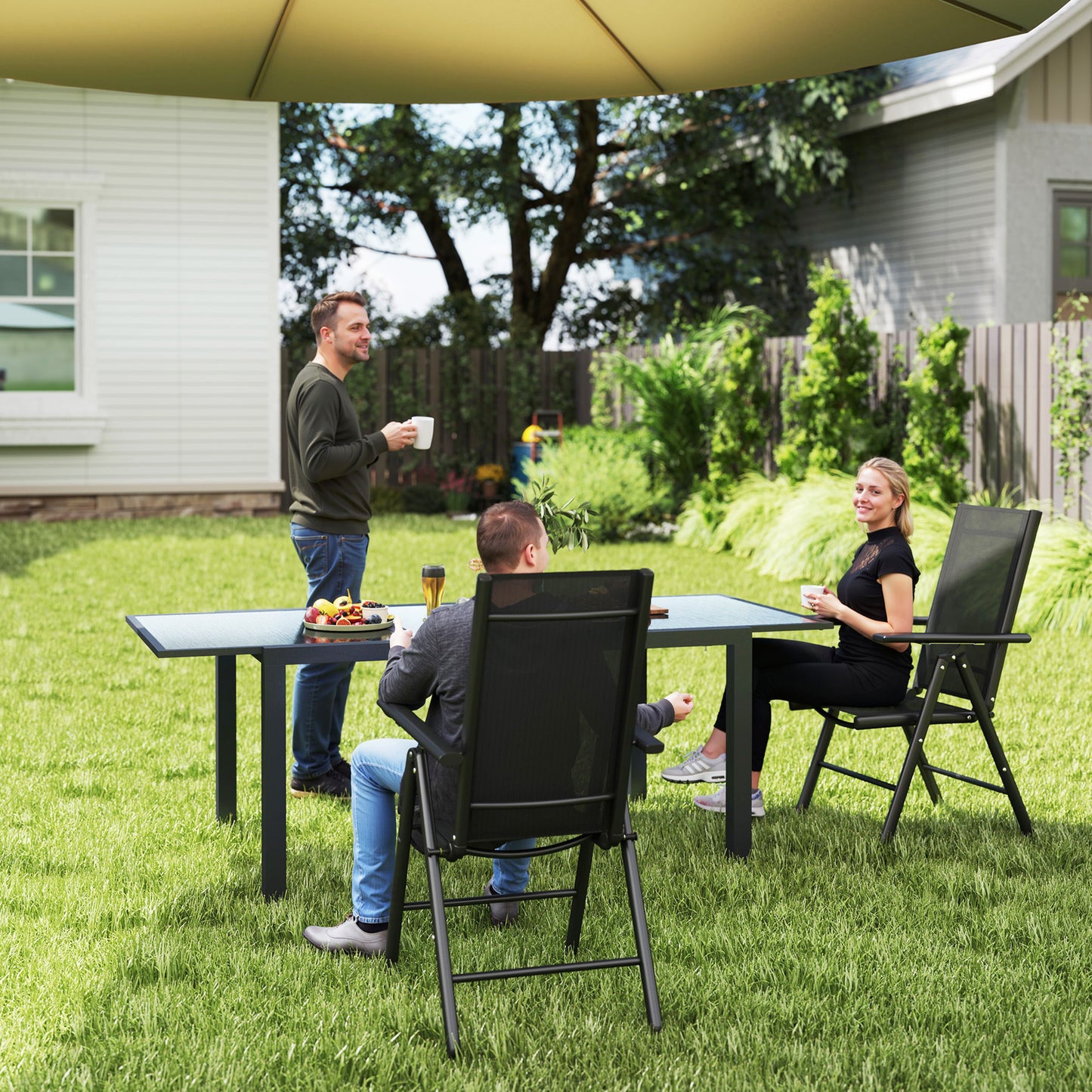 Set of 2 Folding Garden Chairs, Aluminium Frame Outdoor Dining Chairs with Breathable Mesh Back and Seat