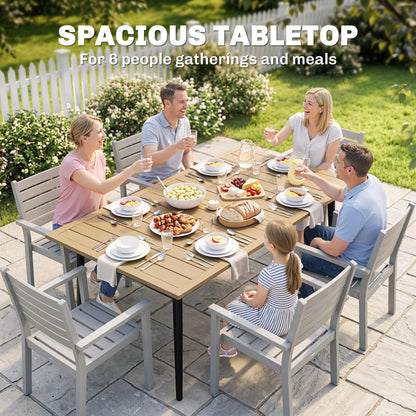 Garden Dining Table, 150 x 90 cm Rectangle Outdoor Table with 5 cm Parasol Hole