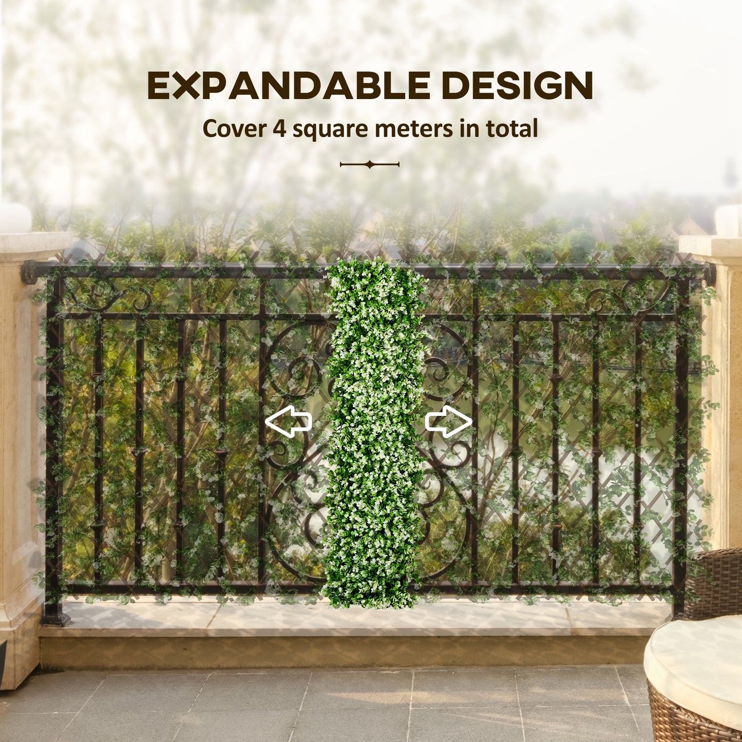 2pc Expanding Garden Trellis, 2 x 1m Faux Decorative Privacy Fence with Artificial Leaves