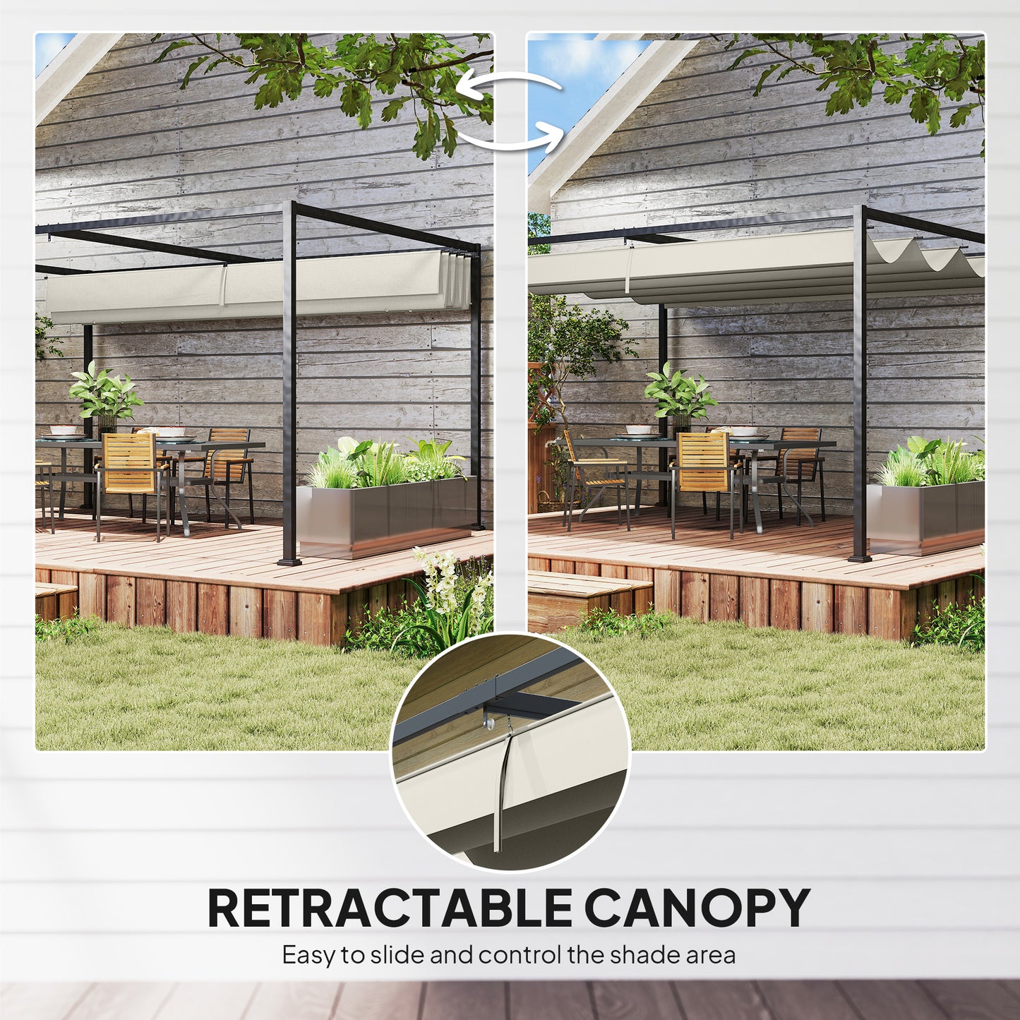 4 x 3(m) Metal Pergola with Retractable Roof, Garden Gazebo Canopy Shelter for Outdoor, Patio, Cream White