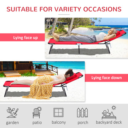 Folding Sun Lounger with Face Hole, 4-Position Adjustable Backrest Garden Recliner Chair Sunbed, Outdoor Lounge Chair