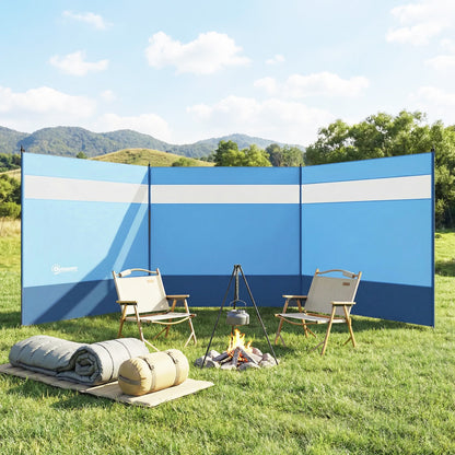 Camping Windbreaker with Clear Windows, Carry Bag and Steel Poles, for Beach Caravan Campervan, 440 x 140cm, Blue