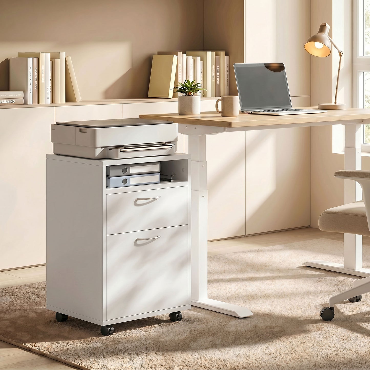 Filing Cabinet, Mobile File Cabinet with 2 Lockable Drawers, Office Home Organiser on Wheels for A4