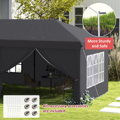 Outsunny 3 x 6 m Garden Pop Up Gazebo, Wedding Party Tent Marquee, Water Resistant Awning Canopy with Sidewalls, Windows