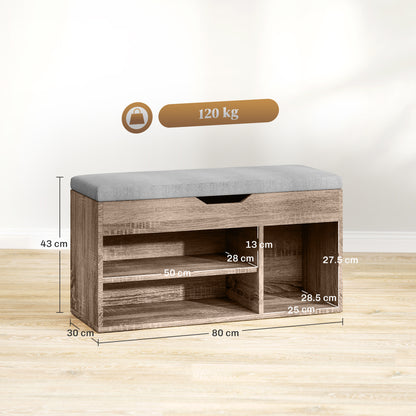 Shoes Cabinet Bench Hidden Storage Padded Seat Organiser Footwear Rack Hallway Grey Wood Grain