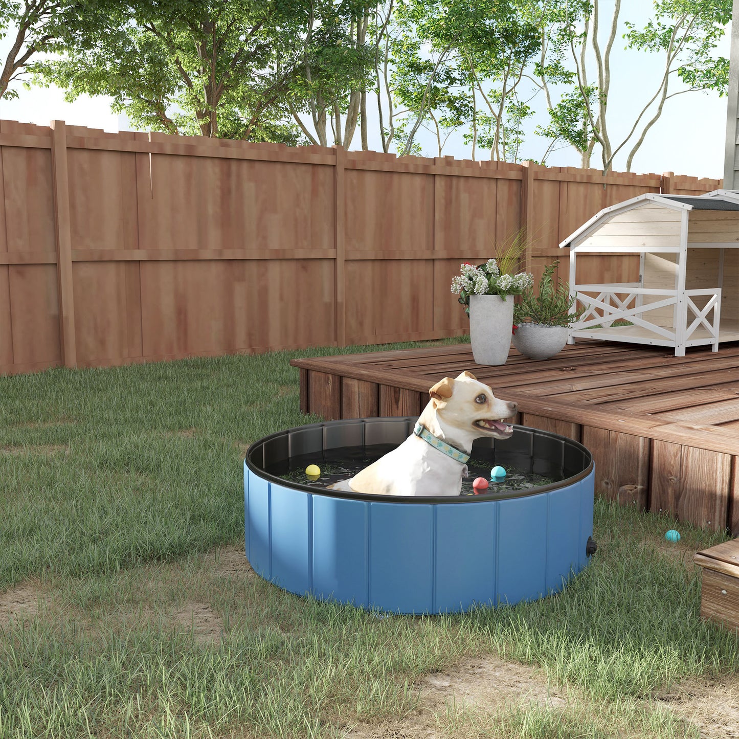 Foldable Dog Pool for Puppies and Ducks, Thickened PVC Dog Paddling Pool Bath Tub Hard Board