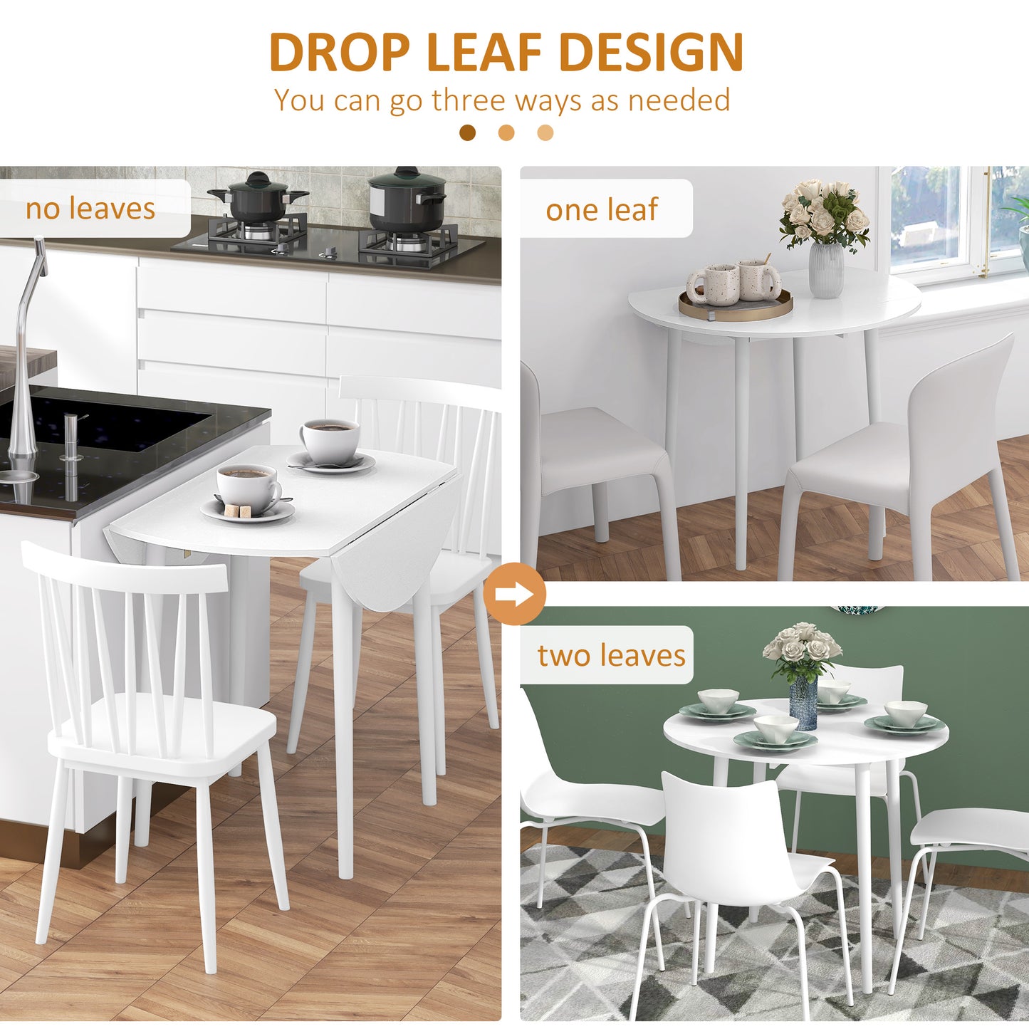Folding Dining Table for 4, Round Drop Leaf Table, Modern Space Saving Small Kitchen Table with Wood Legs for Dining Room