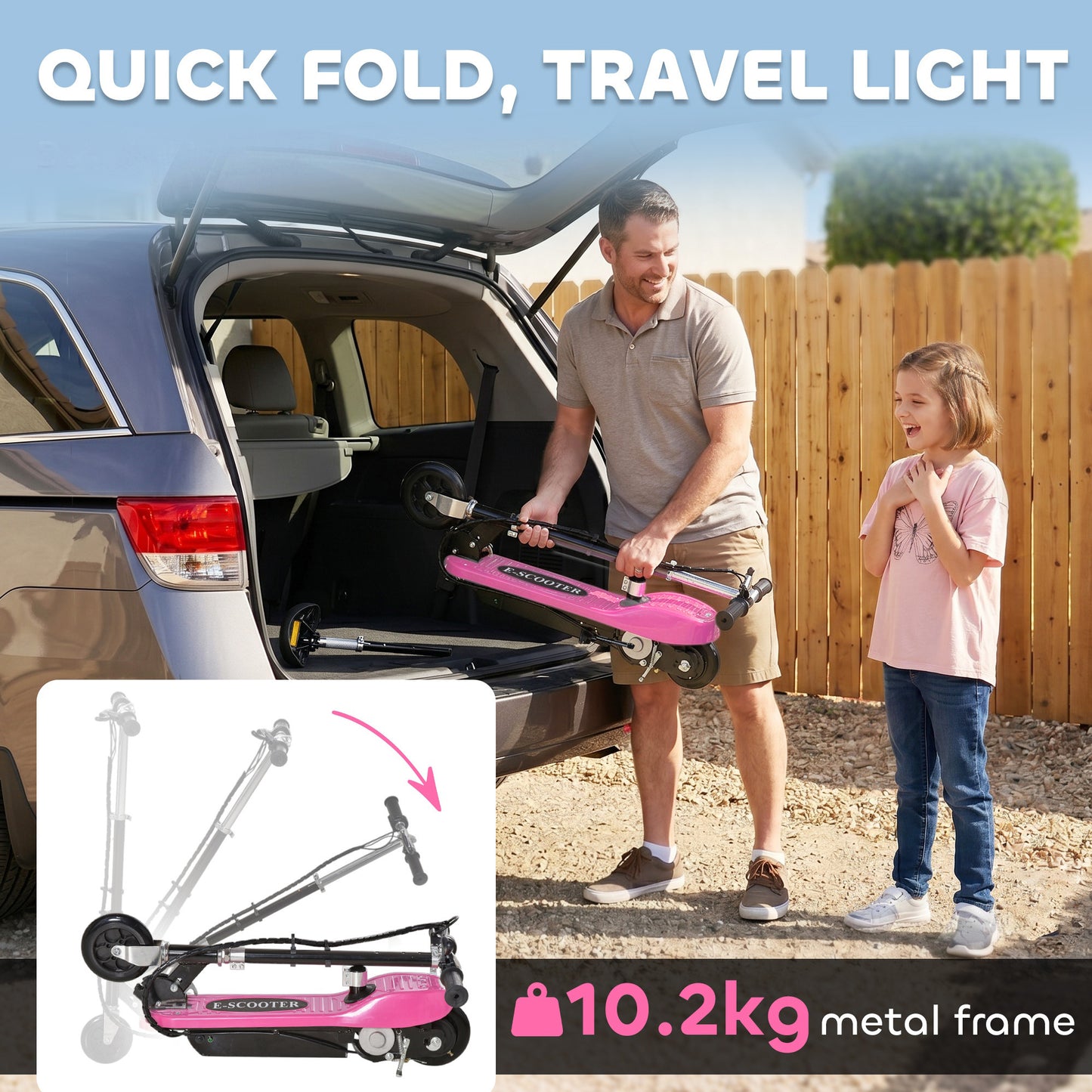 Foldable Powered Scooter with Adjustable Handle, Brake, Pink