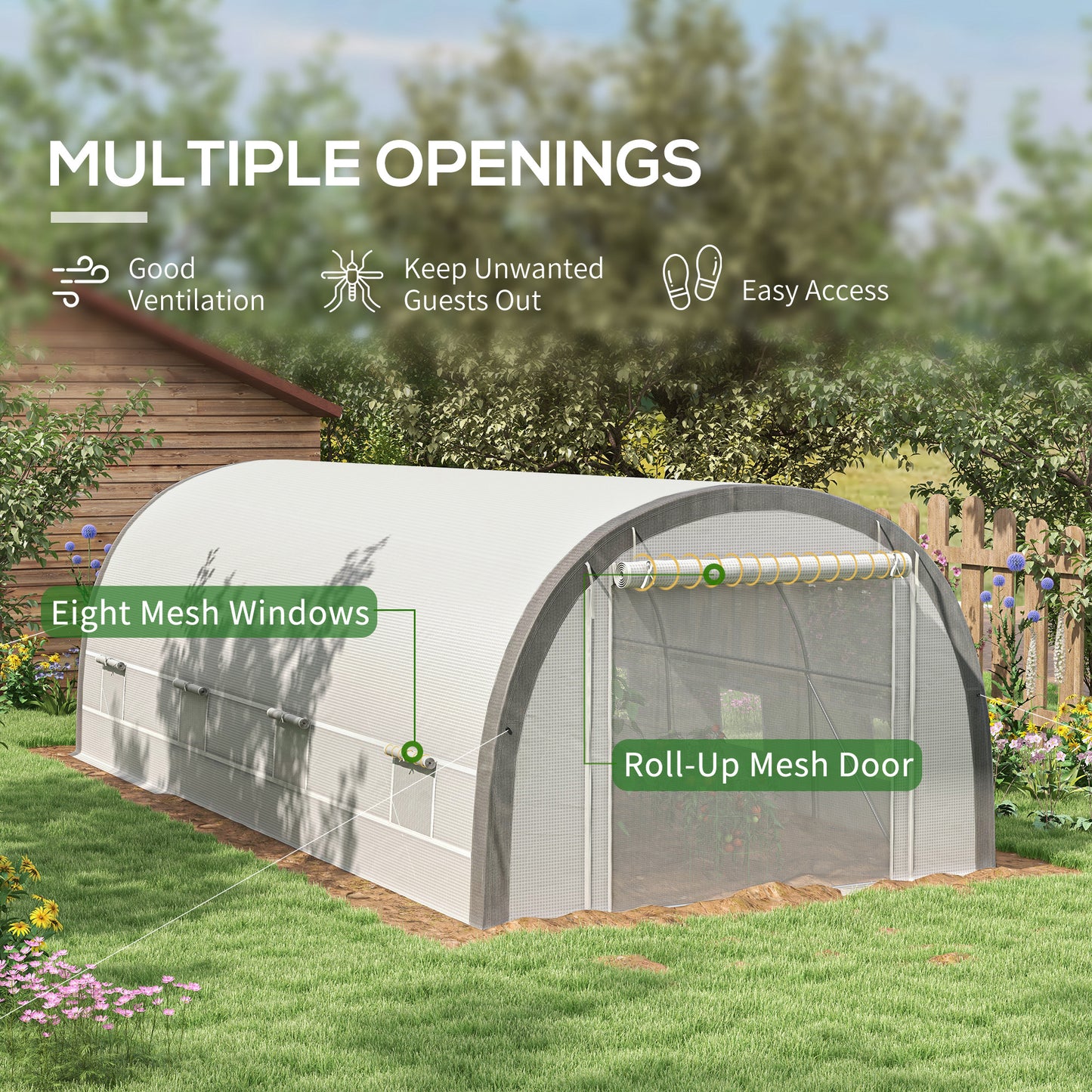 6x3m Polytunnel Greenhouse for Seedlings & Plants Upgraded Structure Mesh Door Windows, White