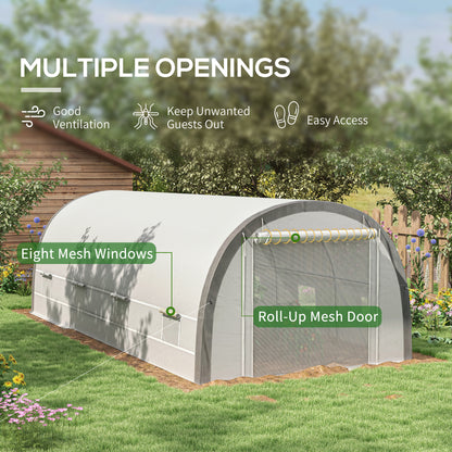 6x3m Polytunnel Greenhouse for Seedlings & Plants Upgraded Structure Mesh Door Windows, White